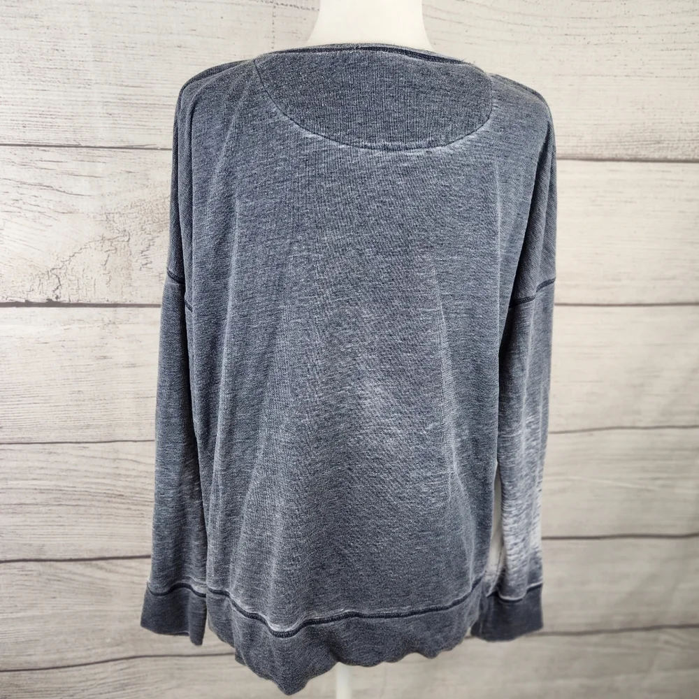 Lucky Brand Distressed Floral Embroidered Scoop Neck Sweater